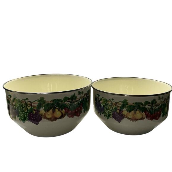 Vintage Tabletops Unlimited Kensington Garden Enamelware Bowls - Set of 2 - Picture 1 of 11